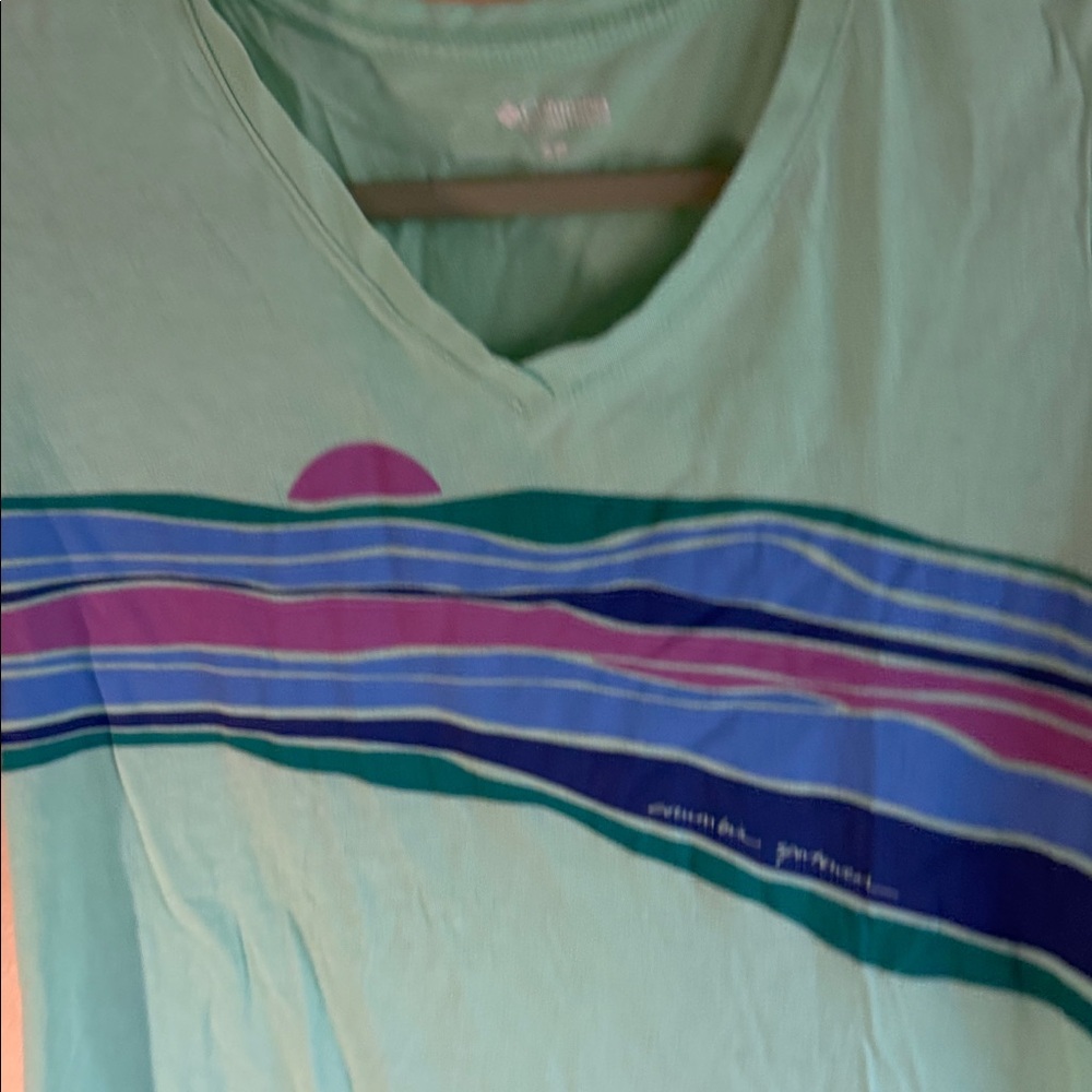 Columbia Mint Green V-Neck Tee with Blue and Purple Stripe - Picture 5 of 7